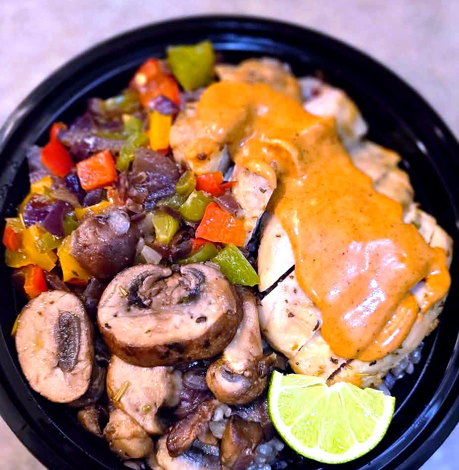 A fresh ATHLETES bowl with grains, vegetables and protein