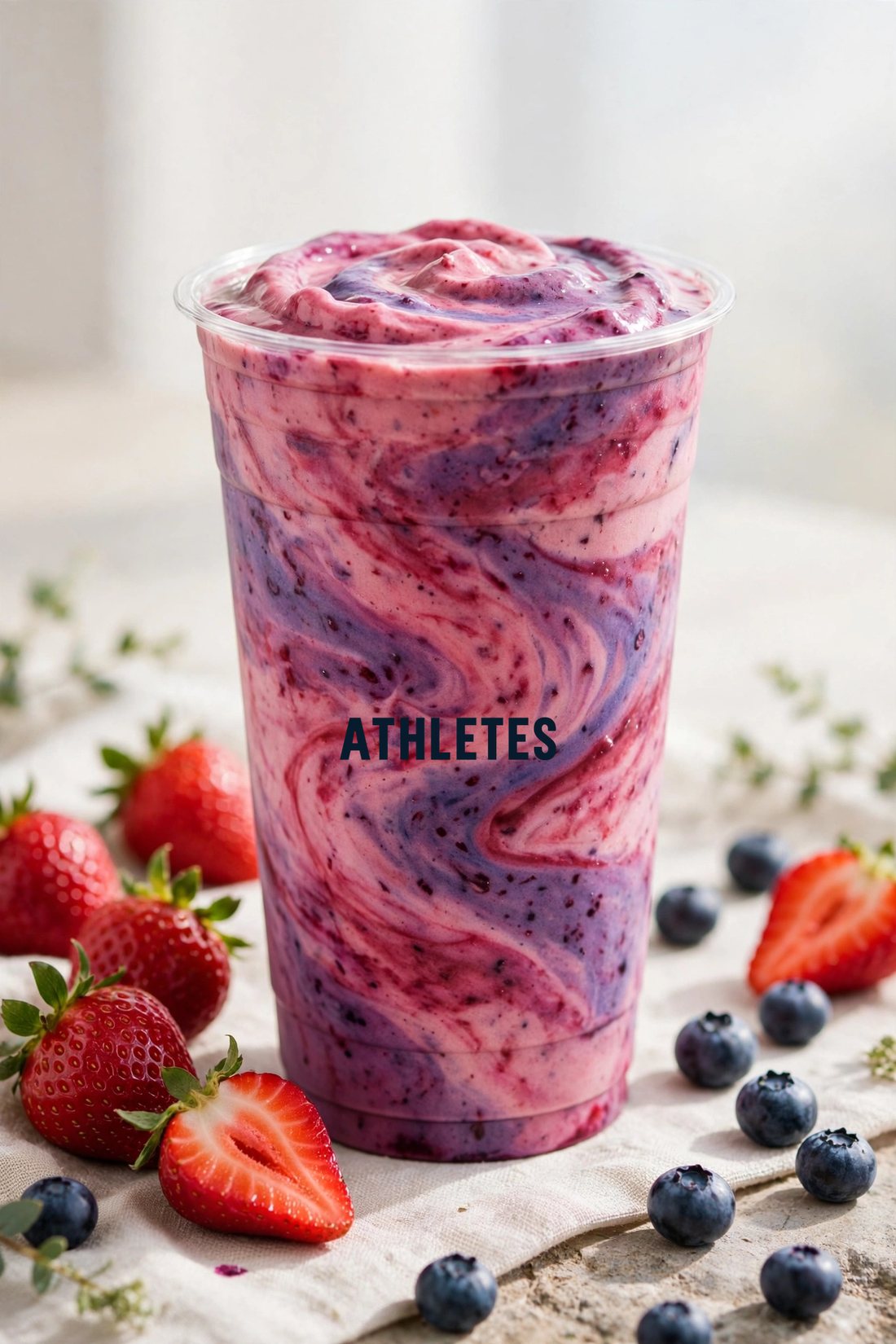 A branded ATHLETES smoothie cup
